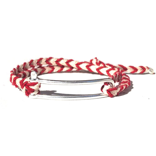 <transcy>Silver Elongated Manila Bracelet - Red Braid</transcy>