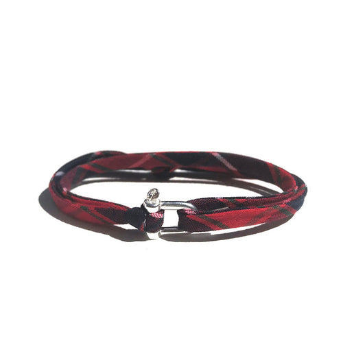 <transcy>Petite Manila Silver Bracelet - Club Tie - Red Tartan</transcy>