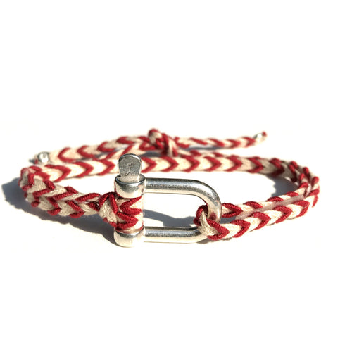 Bracelet Grande Manille Argent - Tresse Rouge