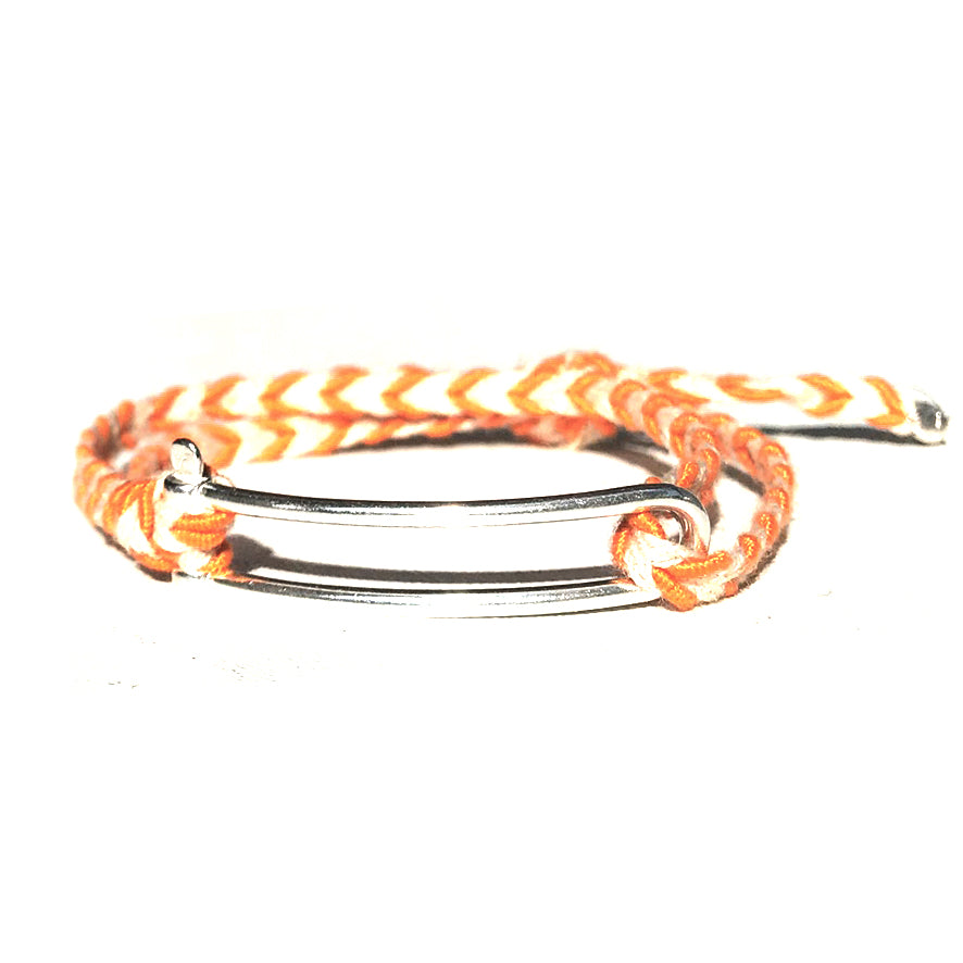 <transcy>Silver Elongated Manila Bracelet - Orange Braid</transcy>