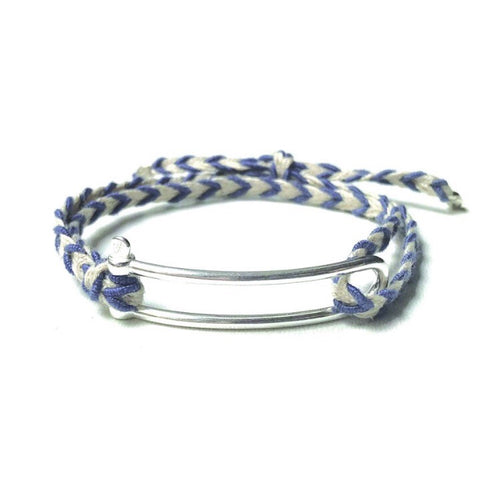 <transcy>Silver Elongated Manila Bracelet - Blue Braid</transcy>